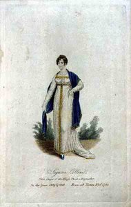 Signora Collini (sz.1784), a Haymarket-i Király Színház első énekesnője 1809-ben és 1810-ben (színes metszet) alkotó: English School