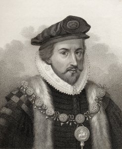Sir Christopher Hatton, Bocquet metszete, illusztráció a „Királyi és nemes szerzők katalógusának II. kötetéből”, 1806-ban megjelent alkotó: English School