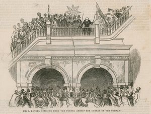 Sir Isambard Brunel visszavonul az alagútból a társaság éljenzése közepette alkotó: English School