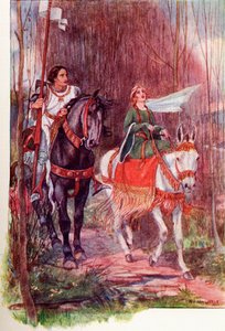 Sir Lancelot and Queen Guinevere. Coloured illustration from the book The Gateway to Tennyson published 1910. alkotó: English School