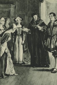 Sir Thomas More hazahozza Holbeint (litho) alkotó: English School