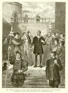 Sir Thomas Wyatt a kivégzés felé vezető úton, felmentve Erzsébet hercegnőt a lázadásában való részvétel alól, 1554 alkotó: English School