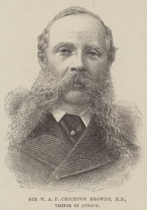 Sir W A F Crichton Browne, MD, a Lunacy látogatója (metszet) alkotó: English School