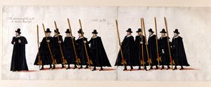 Sir Walter Raleigh, a gárda és a gárda kapitánya. I. Erzsébet királynő temetési menetének része a Westminster Abbey-be, 1603. április 28-án. alkotó: English School