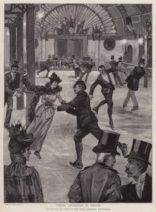 Korcsolyázás a Crystal jégpályán a Royal Aquariumban, Westminster, London (litho) alkotó: English School