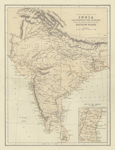 Vázlatos India térkép, amely szemlélteti a történelmet a legkorábbi időszaktól a plassyi csatáig