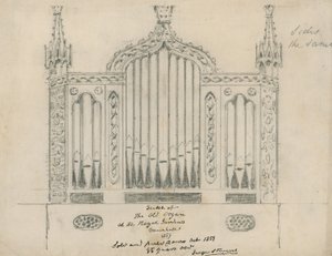 Vázlat a régi orgonáról a Royal Gardensben (Vauxhall Gardens, London) alkotó: English School