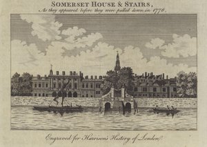 A londoni Somerset House and Stairs, ahogyan az 1776-os lebontásuk előtt látszottak alkotó: English School