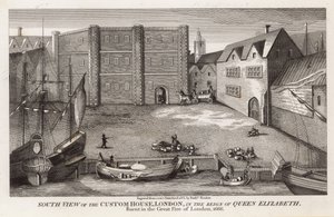 Déli kilátás a vámházról, London, Erzsébet királynő uralkodása alatt alkotó: English School
