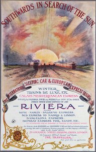 Dél felé a Nap felé, plakát, amely a Nemzetközi Hálókocsi vonattársaságot hirdeti a Francia Riviérán, 1910 körül