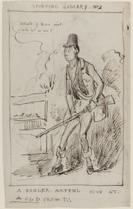 Sporting Gallery No.2, A Regler, Artful Cove at a Old Crow, 1825 körül (toll és tinta papíron) alkotó: English School