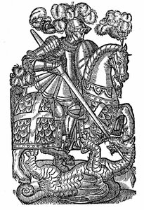 Szent György (megh. 303 körül), a vöröskeresztes lovag, aki megöli a sárkányt. alkotó: English School