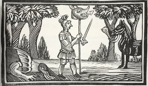 Szent György a sárkányok fejével, illusztráció a Chap-books of the Eightenth Century-ből, John Ashton, pub. 1882 alkotó: English School