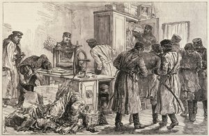 A szentpétervári rendőrség egy nihilista nyomdát fedez fel, a „The Illustrated London News”-ból, 1887. április 16. alkotó: English School