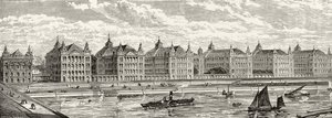 A Szent Tamás Kórház a XIX. században, Richard Lovett tiszteletes „London Pictures: Drawn with Pencil” című művéből, 1890-ben. alkotó: English School