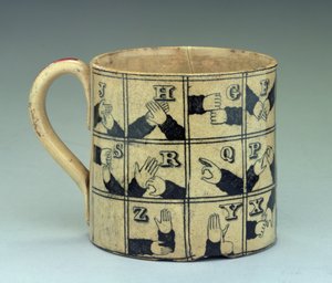Staffordshire bögre, amely jelnyelven ábrázolja az ábécét, 1820 körül (cserép) alkotó: English School