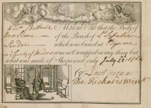 Kijelentés, hogy Ann Slone-t birkagyapjúba temették el, 1784