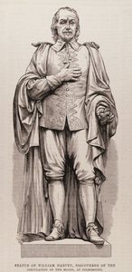William Harvey (1578-1657), a vérkeringés felfedezőjének szobra Folkestone-ban, az Illustrated London Newsból, 1881. augusztus 13. alkotó: English School