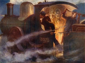 Gőzgép éjszaka (színes litho) alkotó: English School