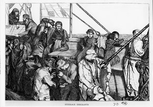 Kormányzó emigránsok egy utasszállító hajó fedélzetén Európából az Újvilágba, 1870 körül alkotó: English School