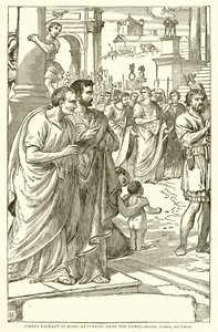 Utcai díszbemutató Rómában – Visszatérés a játékokról – Brutus, Cassius és Caesar alkotó: English School