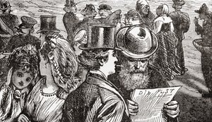 Utcai jelenet a 19. századi Berlinben, Németországban, Ward és Lock 1882 körül megjelent illusztrált világtörténetéből. alkotó: English School