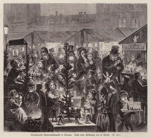 Striezelmarkt karácsonyi vásár, Drezda, Németország (metszet) alkotó: English School