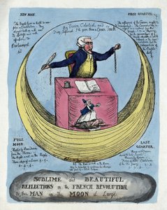 Magasztos és gyönyörű elmélkedések a francia forradalomról, vagy a Hold embere a nagy kocsmában. 1790 (kézzel színezett metszet) alkotó: English School