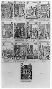 Szívek öltönye, amely a „pápai cselekményt” illusztrálja, 1679 alkotó: English School
