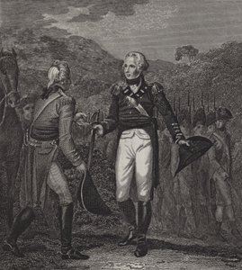 Burgoyne tábornok seregének feladása Saratoga-ban, 1777 alkotó: English School