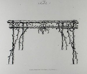Táblázat, William Wrighte „Grotesque Architecture, or Rural Amusement” című könyvéből, 1768-ban megjelent (metszet) (f/w fotó) alkotó: English School