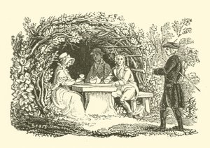 Teafogyasztás a kertben (fametszet) alkotó: English School