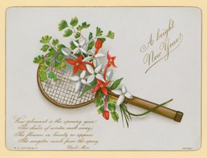 Teniszütő és virágok, újévi kártya alkotó: English School