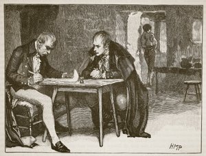Nagy-Britannia és Svédország ügynökei aláírják a Napóleon elleni szerződést, illusztráció a Cassells Illustrated History of Englandből (szépia fotó) alkotó: English School