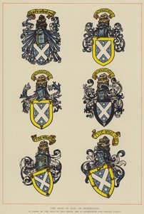 Haig of Bemersyde fegyverei, ahogyan a ház feje viselte, és a különböző kadétok között (színes litho) alkotó: English School