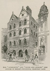 Az Athenaeum és a Notes and Queries új irodái a londoni Breams Buildings-ben, a Chancery Lane-ben alkotó: English School