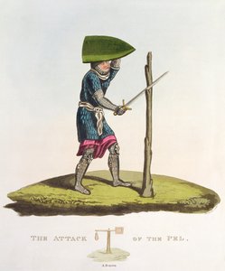 The Attack of the Pel, 1300, W. Maddocks metszet, az Ancient Armour, Samuel Rush Meyrick, 1824 alkotó: English School