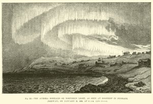 Az Aurora Borealis vagy az északi fény, ahogy a finnmarki Bossekopban (Norvégia) látható, 1839. január 21-én, 18 órakor alkotó: English School