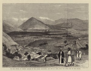 A Bala Hissar, amelyet jelenleg az afgán felkelők ostromolnak, és Cabul városa a Citadella felső részéből (metszet) alkotó: English School