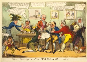 Az új adók áldása!!!, 1819 körül (kézzel színezett metszet) alkotó: English School