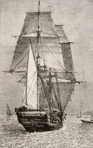 A Brig HMS Beagle, Charles Darwin (1809-92) „Journal of Researches” című kiadványából, a Nelson and Sons kiadásában, 1890 alkotó: English School