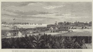 Ciprus brit megszállása, Lárnakai leszállóhely és mólók, az Edinburgh-i herceg házából (metszet) alkotó: English School