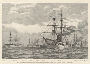 A brit osztag a Mozambiki-csatornában cirkál Sir E R Fremantle ellentengernagy vezetésével (metszet) alkotó: English School
