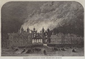 A Capesthorne Hall égése, Cheshire, a déli front (metszet) alkotó: English School