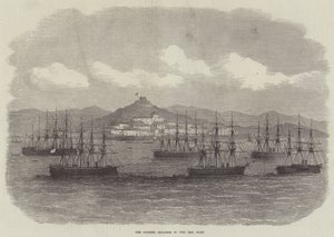 A Channel Squadron a Vigo-öbölben, Spanyolország (metszet) alkotó: English School