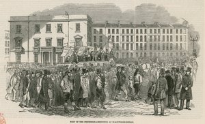 A Chartisták találkozója a Kennington Commonon 1848-ban, a körmenet része – a Blackfriars Bridge-nél vázlatosan alkotó: English School