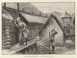 A Chin-Lushai Expedíció, egy előőrs, amely Yawhira néz (metszet) alkotó: English School