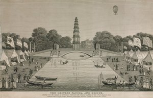 A kínai pagoda és híd, amelyet a Szent Jakab parkban a csatorna fölött emeltek a nagy jubileumra, 1814 alkotó: English School