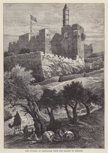 Jeruzsálem fellegvára a Hinnom-völgyből (metszet) alkotó: English School