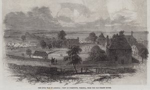 A polgárháború Amerikában, kilátás a virginiai Yorktownra, a régi Nelson-házból (metszet) alkotó: English School